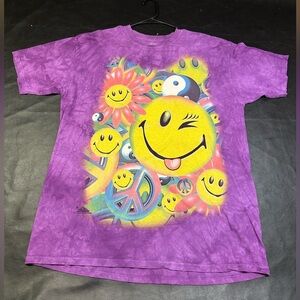 The Mountain 2014 Smiley Faces Peace Signs Purple Tie Dye Graphic Shirt